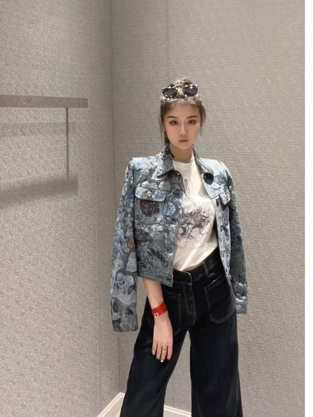 🚩steal Dior Blue Floral-Print Denim Jacket - Picture 7 of 7